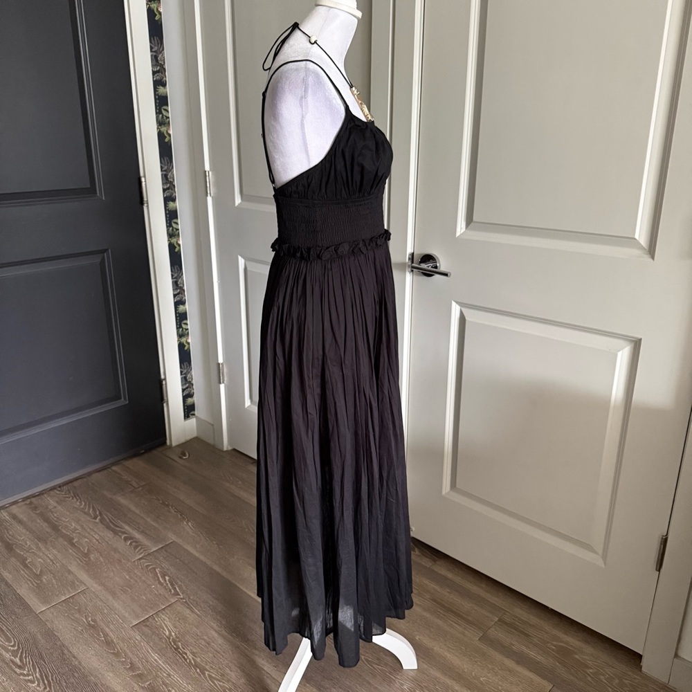 NWT Maje 100% Cotton Black Strappy A-line Maxi Sundress Size 38 - Picture 3 of 8